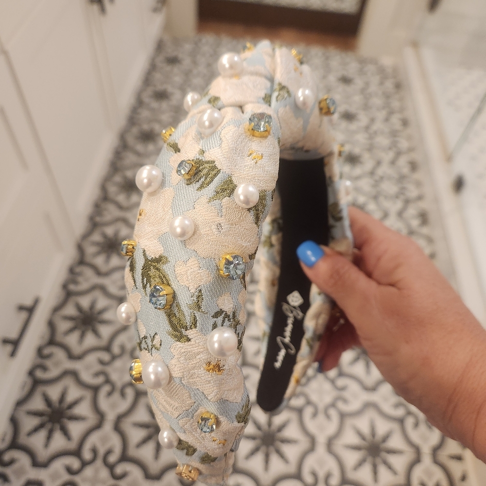 Brianna Cannon Blue floral pearl headband NWT